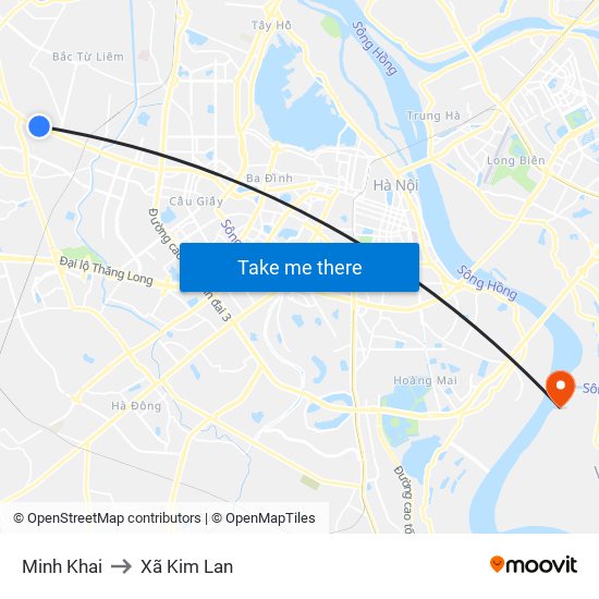 Minh Khai to Xã Kim Lan map