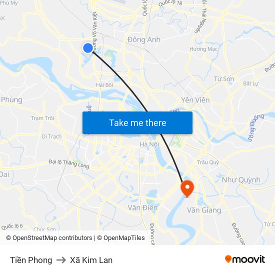 Tiền Phong to Xã Kim Lan map