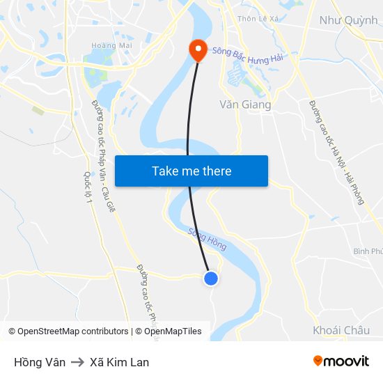 Hồng Vân to Xã Kim Lan map