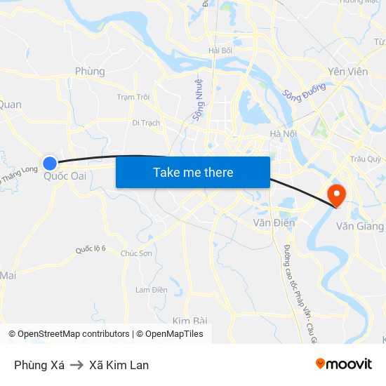 Phùng Xá to Xã Kim Lan map