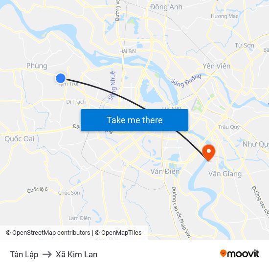 Tân Lập to Xã Kim Lan map