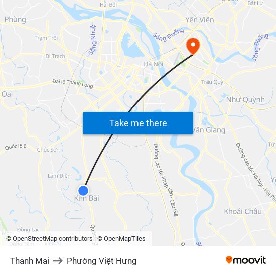 Thanh Mai to Phường Việt Hưng map