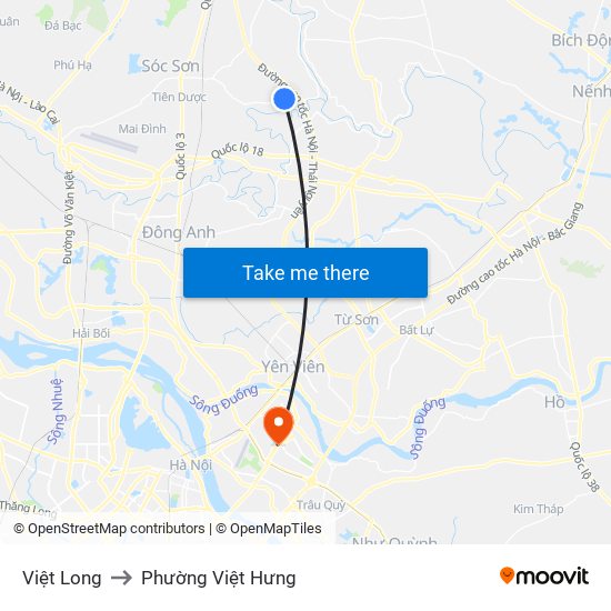 Việt Long to Phường Việt Hưng map