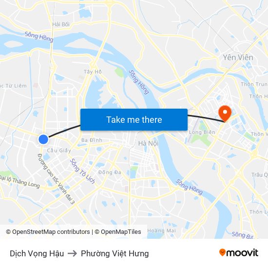 Dịch Vọng Hậu to Phường Việt Hưng map