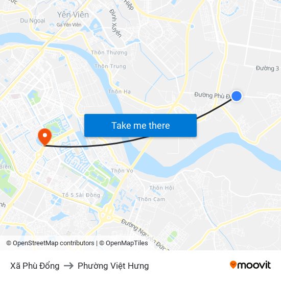 Xã Phù Đổng to Phường Việt Hưng map