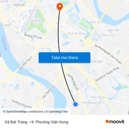 Xã Bát Tràng to Phường Việt Hưng map