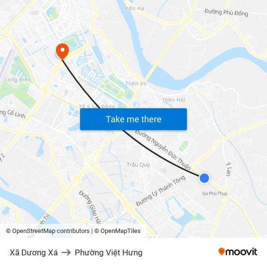 Xã Dương Xá to Phường Việt Hưng map