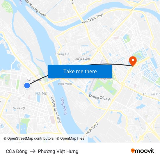 Cửa Đông to Phường Việt Hưng map