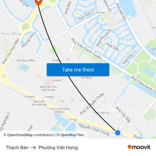 Thạch Bàn to Phường Việt Hưng map