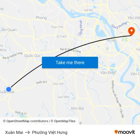 Xuân Mai to Phường Việt Hưng map