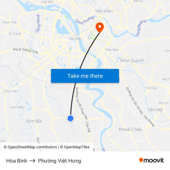 Hòa Bình to Phường Việt Hưng map