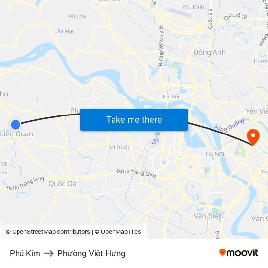 Phú Kim to Phường Việt Hưng map