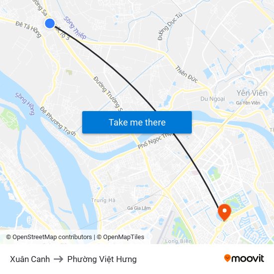 Xuân Canh to Phường Việt Hưng map