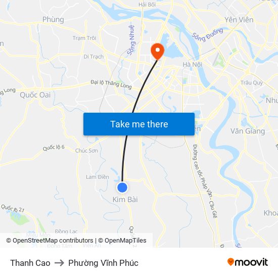 Thanh Cao to Phường Vĩnh Phúc map