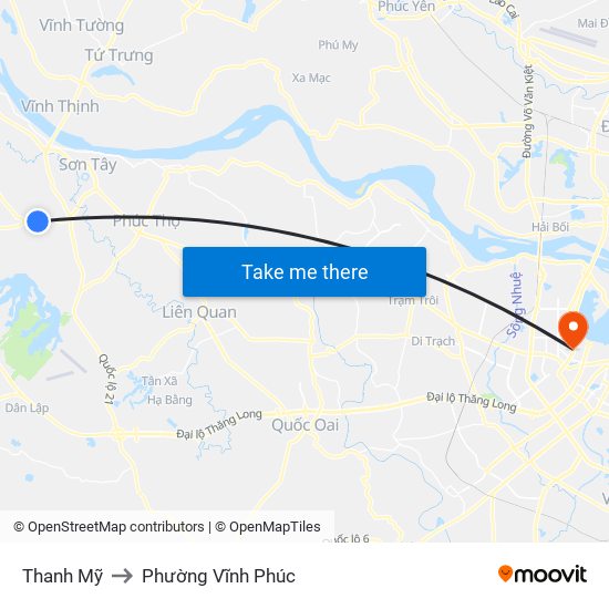 Thanh Mỹ to Phường Vĩnh Phúc map