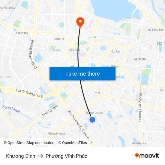 Khương Đình to Phường Vĩnh Phúc map