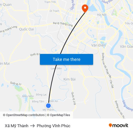 Xã Mỹ Thành to Phường Vĩnh Phúc map