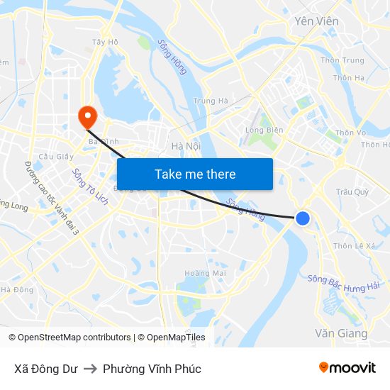 Xã Đông Dư to Phường Vĩnh Phúc map