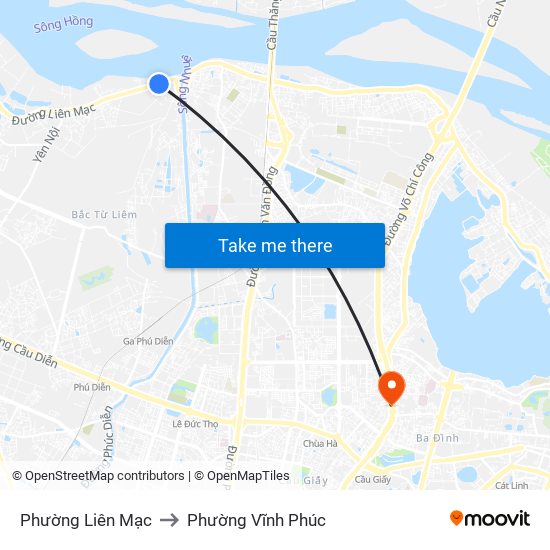 Phường Liên Mạc to Phường Vĩnh Phúc map