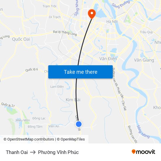 Thanh Oai to Phường Vĩnh Phúc map