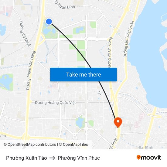 Phường Xuân Tảo to Phường Vĩnh Phúc map