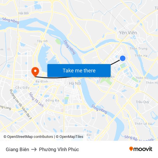 Giang Biên to Phường Vĩnh Phúc map