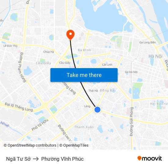 Ngã Tư Sở to Phường Vĩnh Phúc map