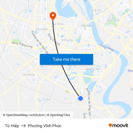 Tứ Hiệp to Phường Vĩnh Phúc map