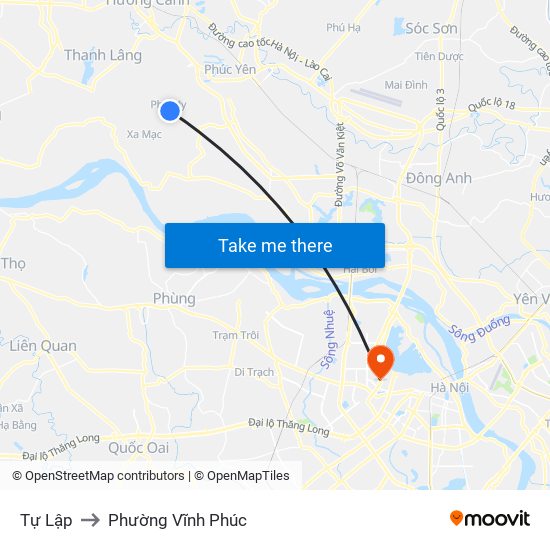 Tự Lập to Phường Vĩnh Phúc map