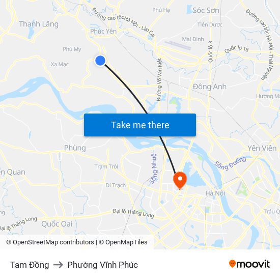 Tam Đồng to Phường Vĩnh Phúc map