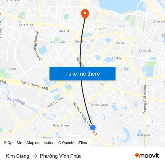 Kim Giang to Phường Vĩnh Phúc map