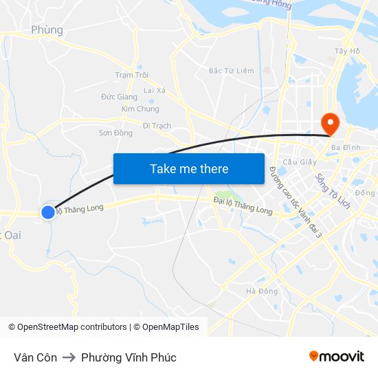 Vân Côn to Phường Vĩnh Phúc map