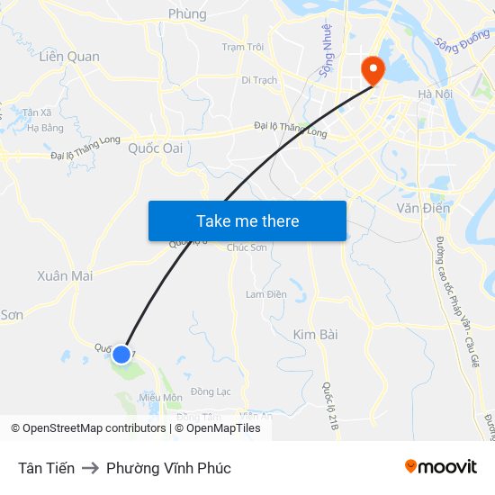 Tân Tiến to Phường Vĩnh Phúc map