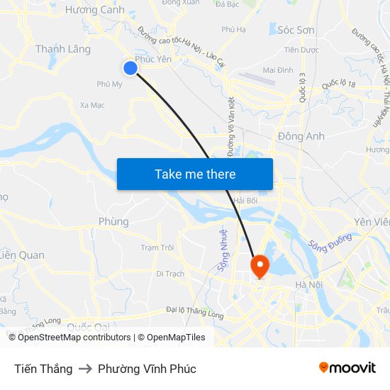 Tiến Thắng to Phường Vĩnh Phúc map