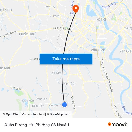 Xuân Dương to Phường Cổ Nhuế 1 map