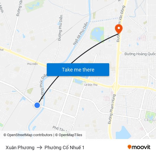 Xuân Phương to Phường Cổ Nhuế 1 map