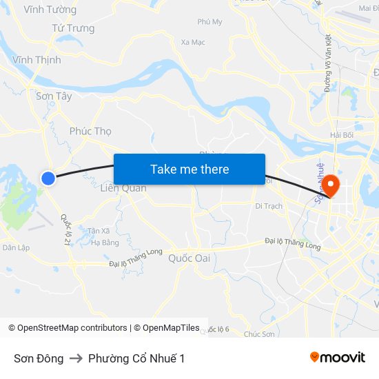 Sơn Đông to Phường Cổ Nhuế 1 map