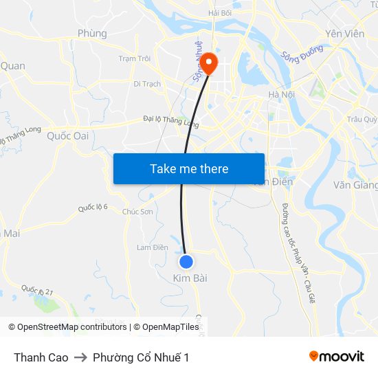 Thanh Cao to Phường Cổ Nhuế 1 map