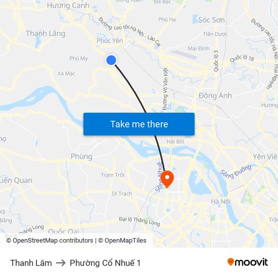 Thanh Lâm to Phường Cổ Nhuế 1 map