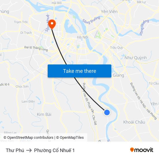 Thư Phú to Phường Cổ Nhuế 1 map