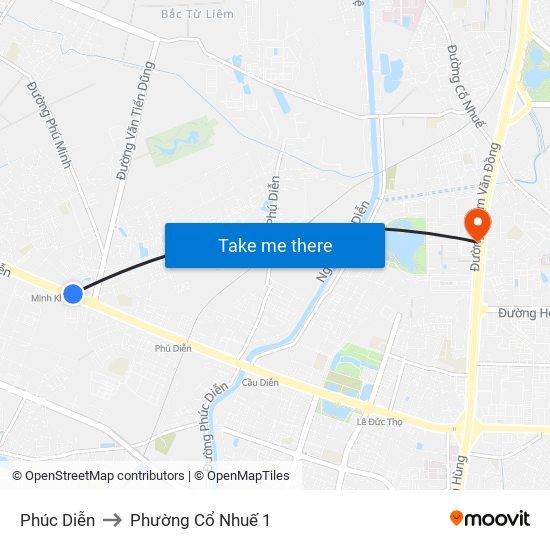 Phúc Diễn to Phường Cổ Nhuế 1 map