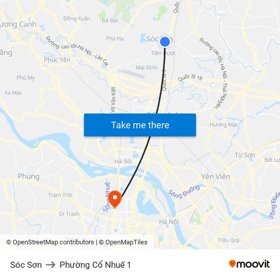 Sóc Sơn to Phường Cổ Nhuế 1 map