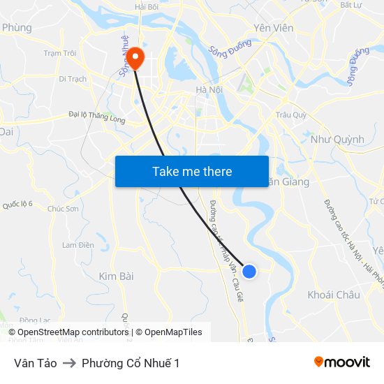 Vân Tảo to Phường Cổ Nhuế 1 map