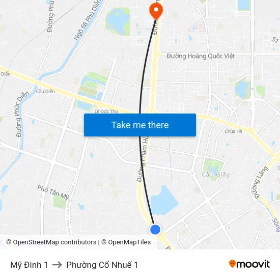 Mỹ Đình 1 to Phường Cổ Nhuế 1 map