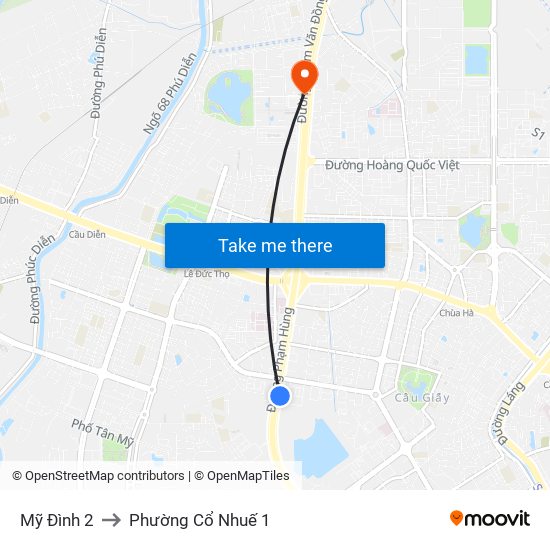 Mỹ Đình 2 to Phường Cổ Nhuế 1 map