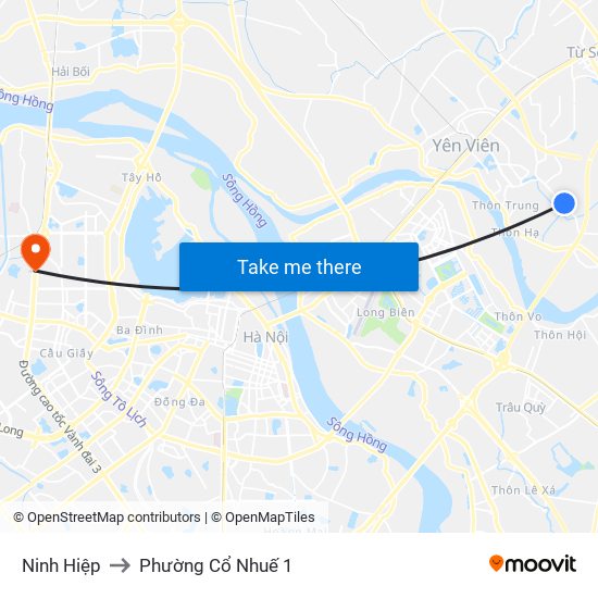 Ninh Hiệp to Phường Cổ Nhuế 1 map