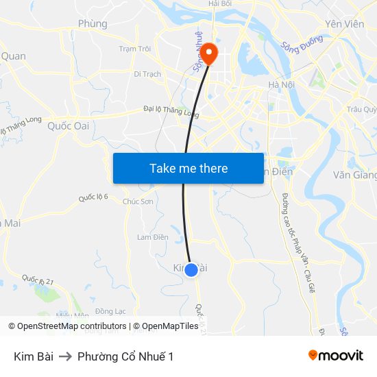 Kim Bài to Phường Cổ Nhuế 1 map