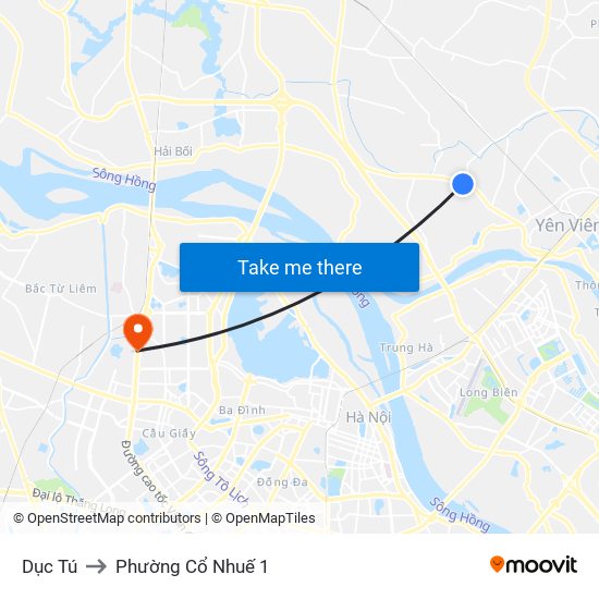 Dục Tú to Phường Cổ Nhuế 1 map