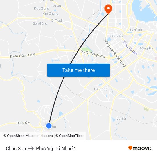 Chúc Sơn to Phường Cổ Nhuế 1 map