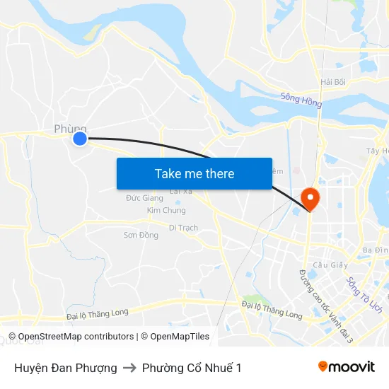 Huyện Đan Phượng to Phường Cổ Nhuế 1 map